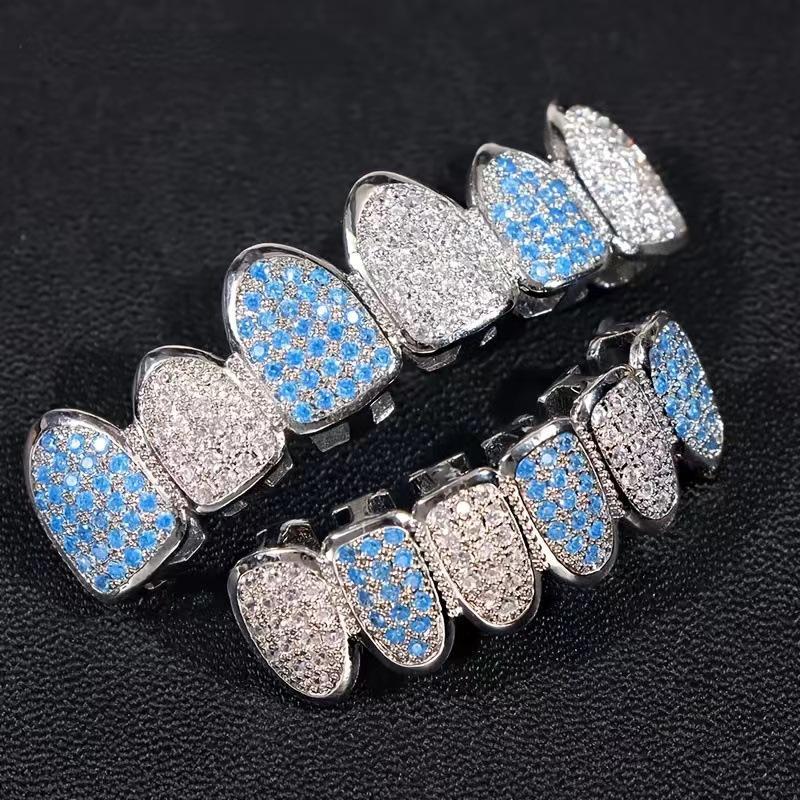 【ALL 4、6teeth  ZIRCON  GRILLZ IN HERE 02】Unisex Hiphop Accessories Grillz Cubic Zirconia Grills Comfortable