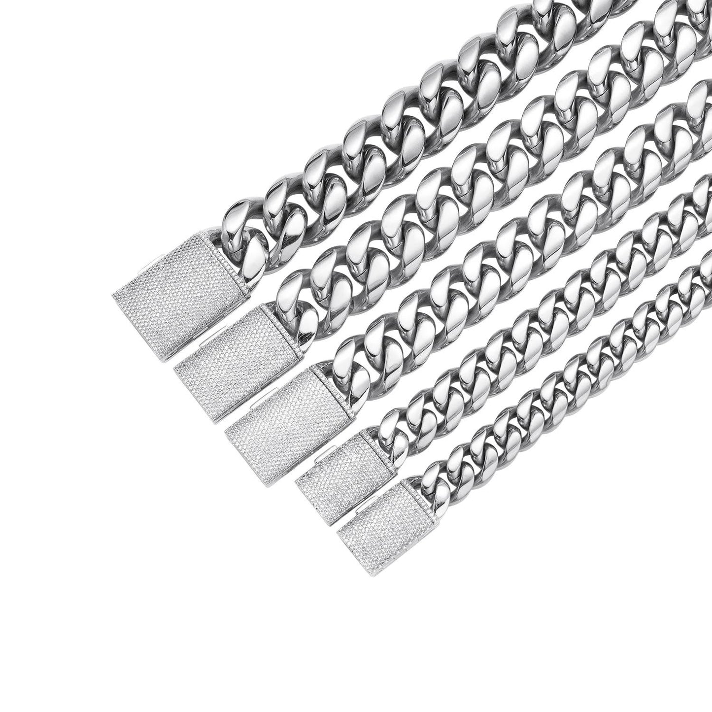 12/14/18/20/22mm Stainless Steel Hip-Hop Cuban Chain Necklace for Men with Micro-Paved Zircon -  Y57