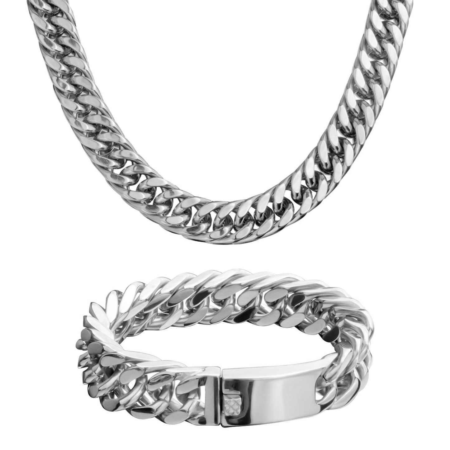 Stainless Steel Double Woven Cuban Chain Necklace – Trendy Men's Fashion ,H127