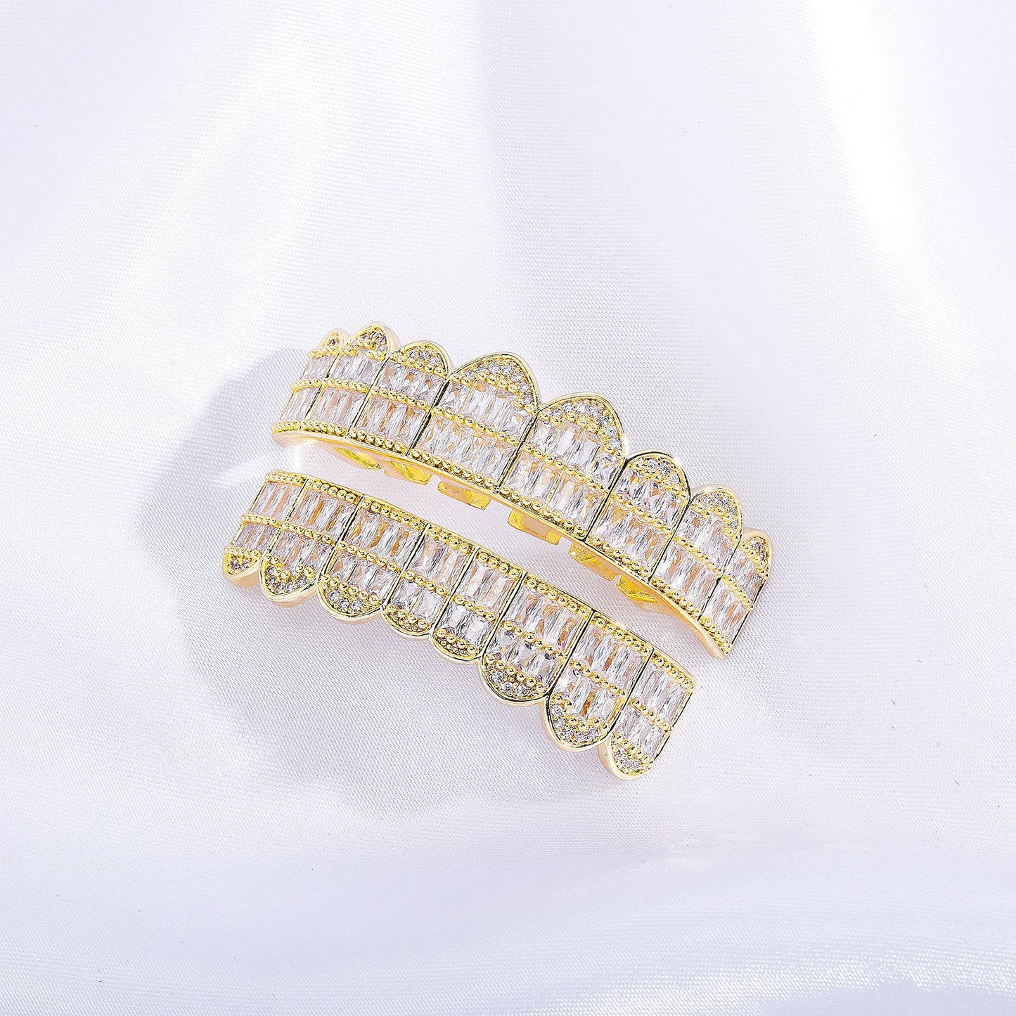 ZR RILLZ Vampire Silver Hip Hop Grill Copper with Baguette Shining 5A Cubic Zirconia Y5