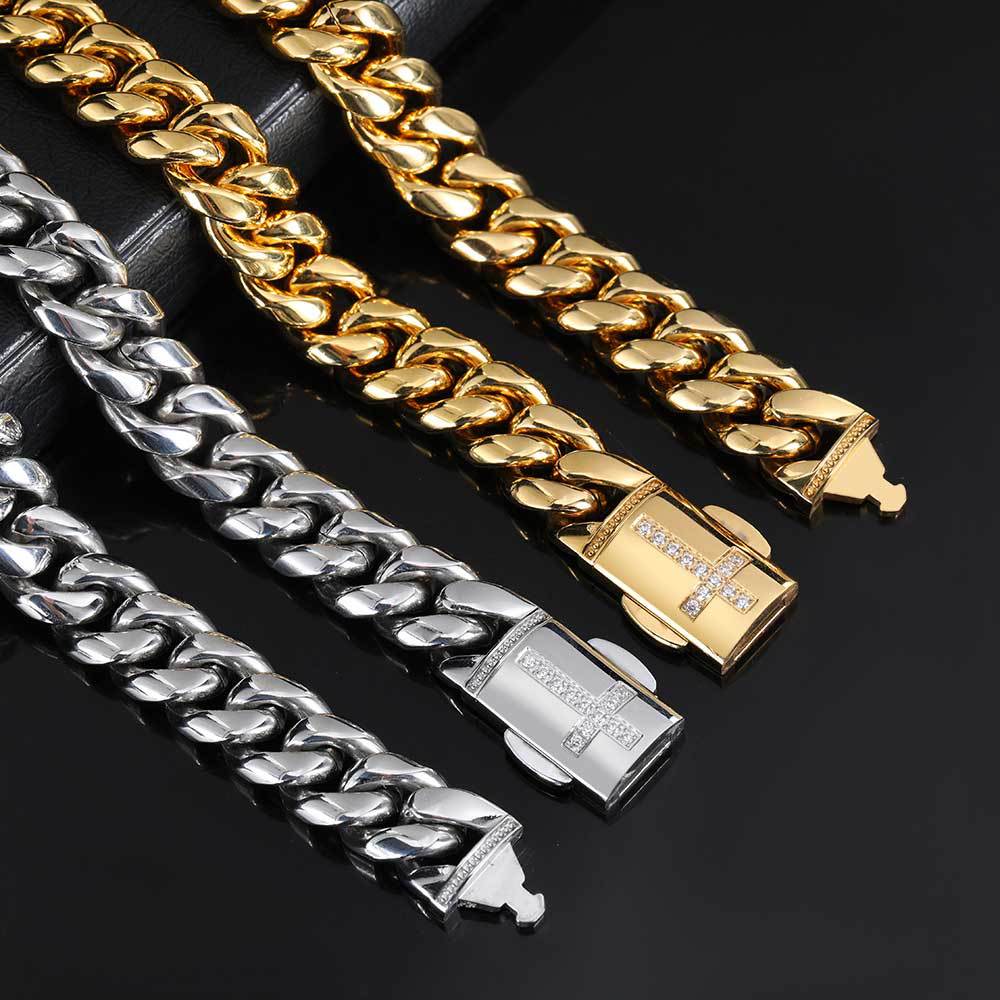 12mm Unisex Stainless Steel Cuban Chain Length 16-30" Two Colors -D120