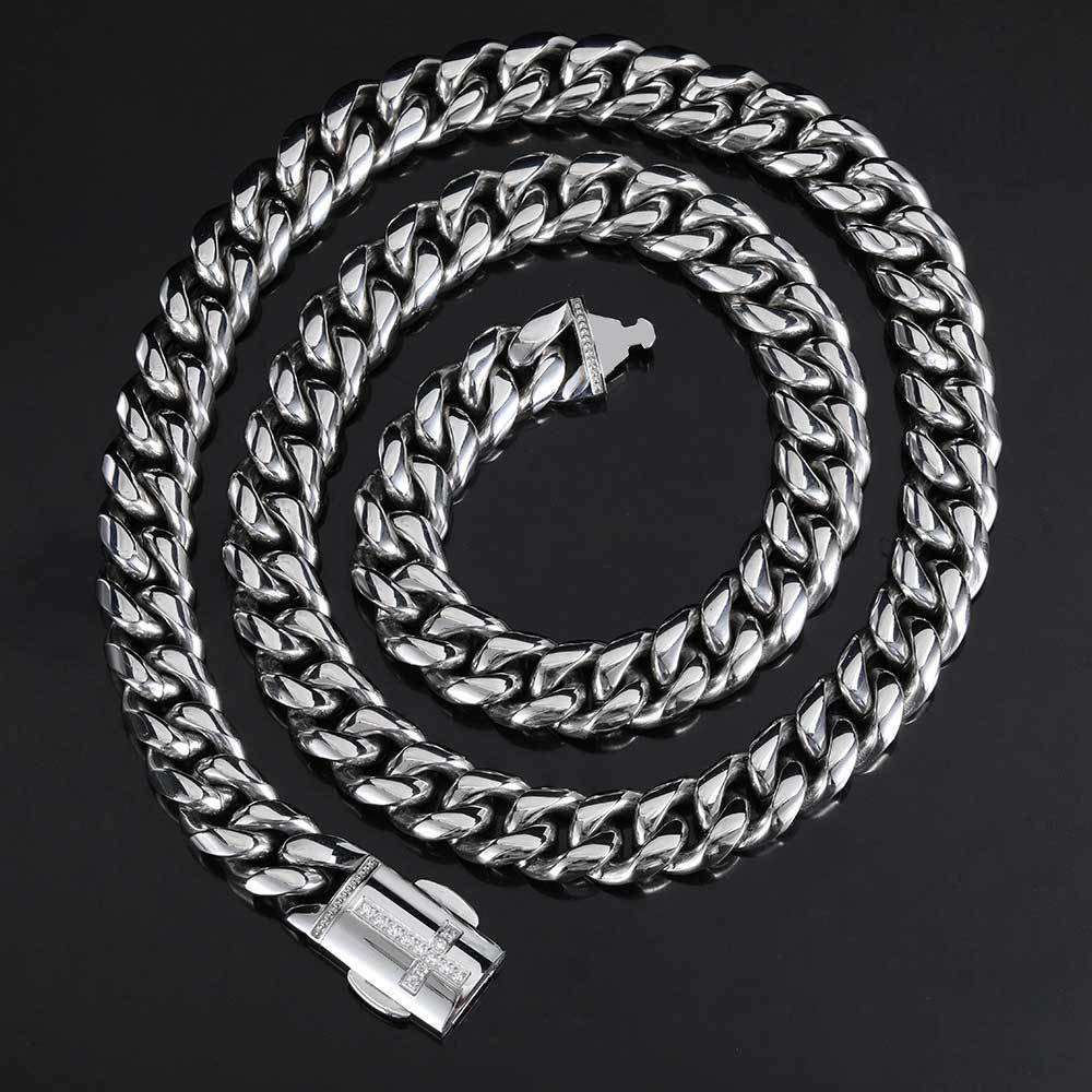 12mm Unisex Stainless Steel Cuban Chain Length 16-30" Two Colors -D120