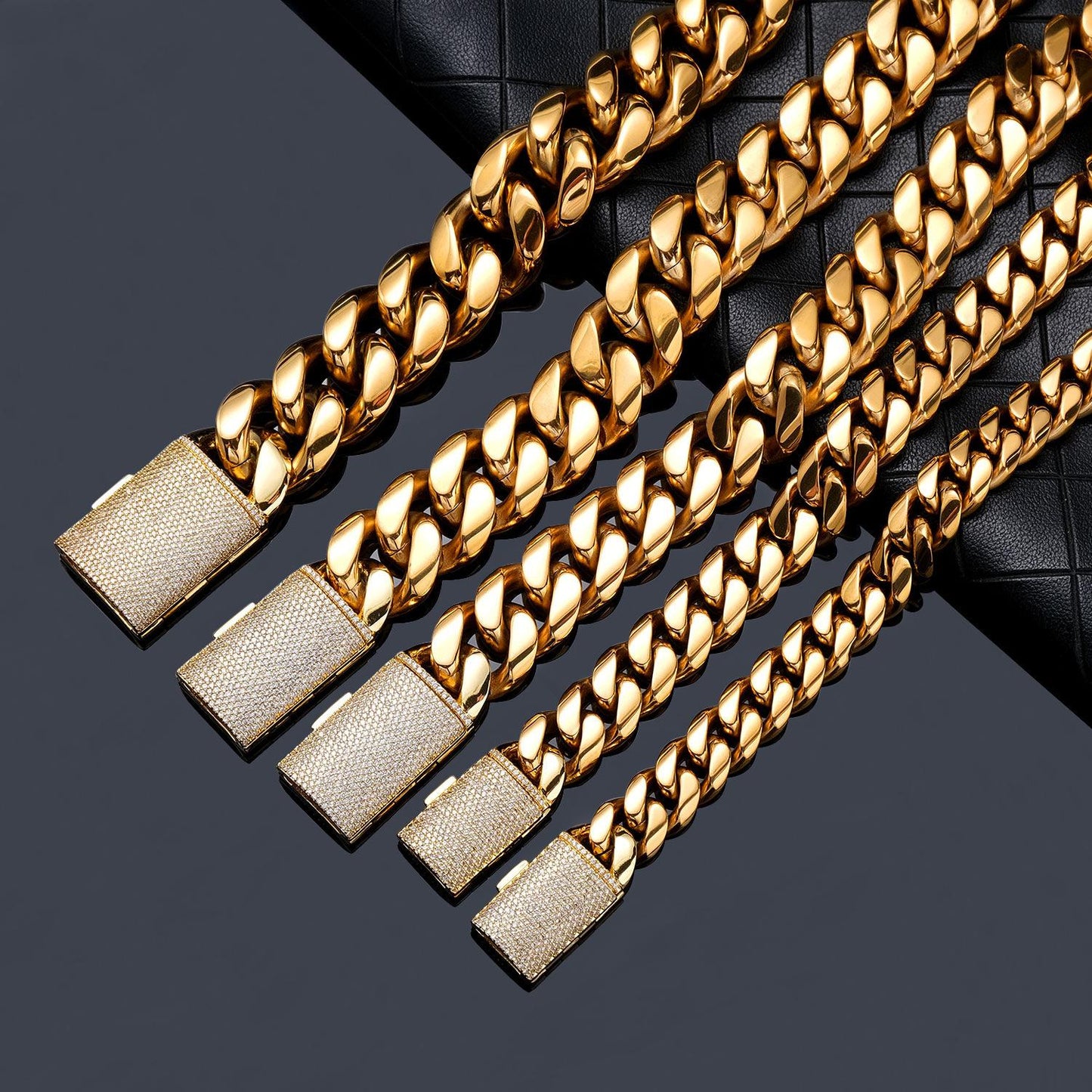 12-22MM Stainless Steel Cuban Link Necklace with Micro-Paved Zircon Clasp – Hip-Hop Style Jewelry for Men and Women – Y52