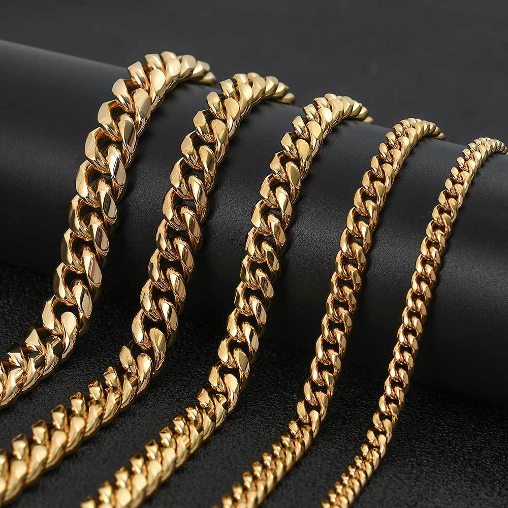 Unisex Hip-Hop Titanium Steel Cuban Chain Necklace, width 6mm-12mm, length 16"-30" D152