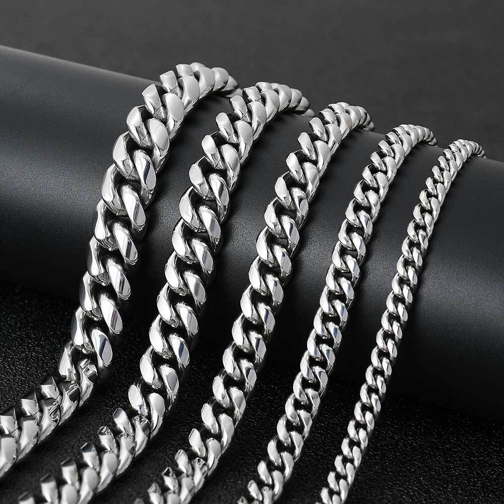 Unisex Hip-Hop Titanium Steel Cuban Chain Necklace, width 6mm-12mm, length 16"-30" D152