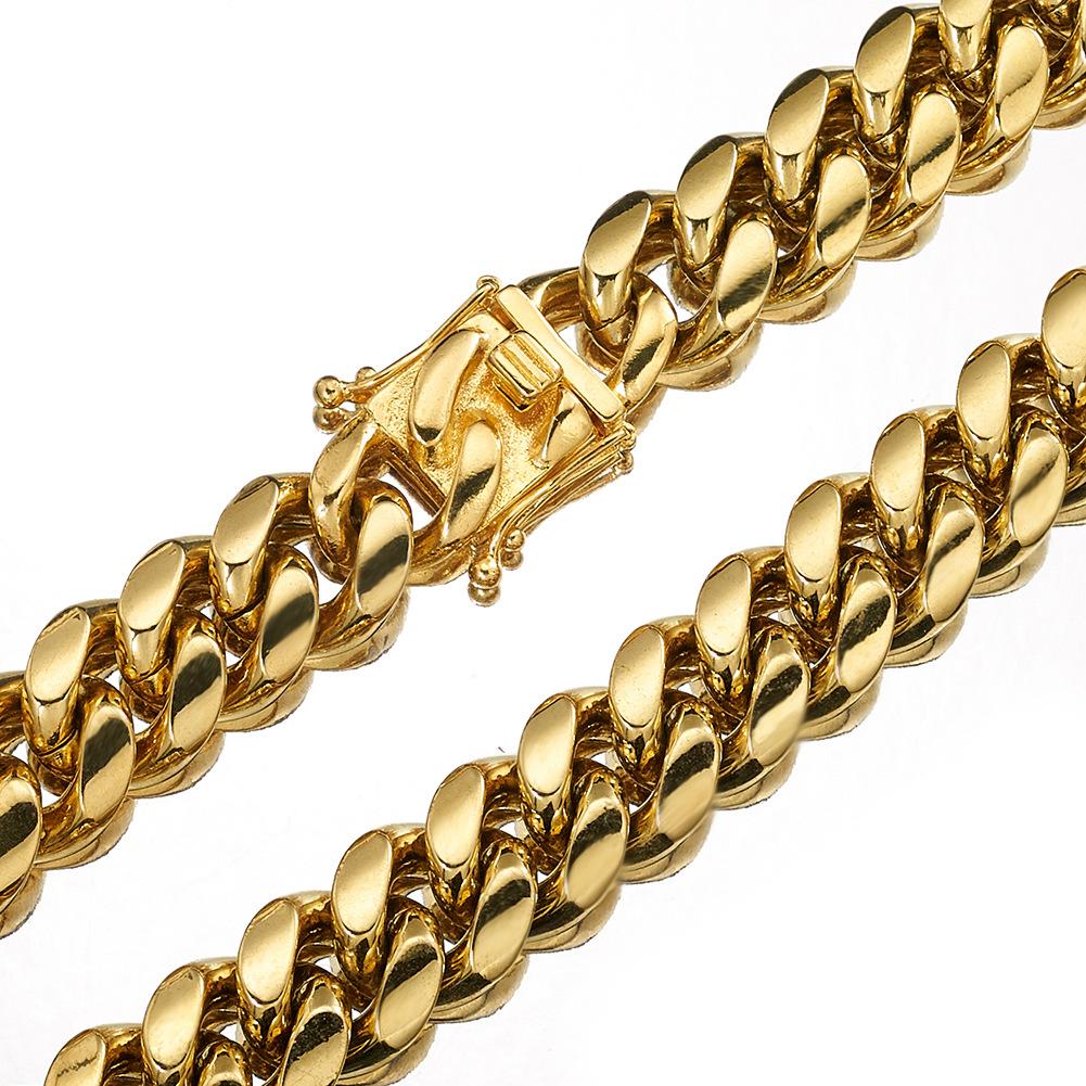 6-18MM Golden Cuban Link Chain with Dragon Head Clasp – Hip-Hop Style Titanium Steel Necklace for Men – Y52