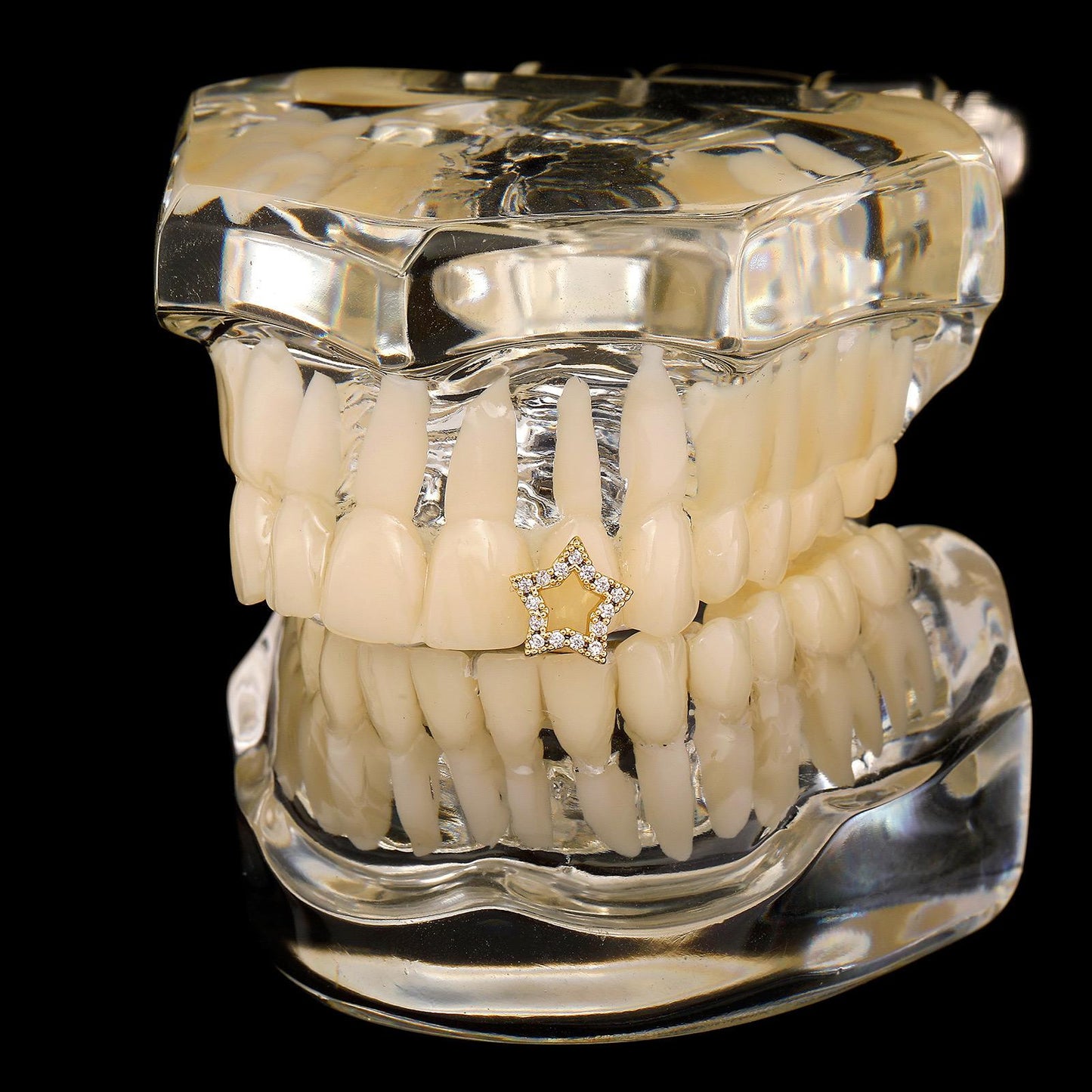 Unisex Cubic Zirconia Holo Star Sahpe Single Tooth Comfortable Grillz Hiphop Accessories Grills   K272