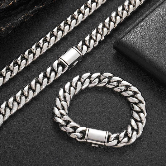 Unisex Flip Clasp Cuban Bracelet Hip-hop Titanium Steel Width 8-14MM Length 7-9 Inches   W791