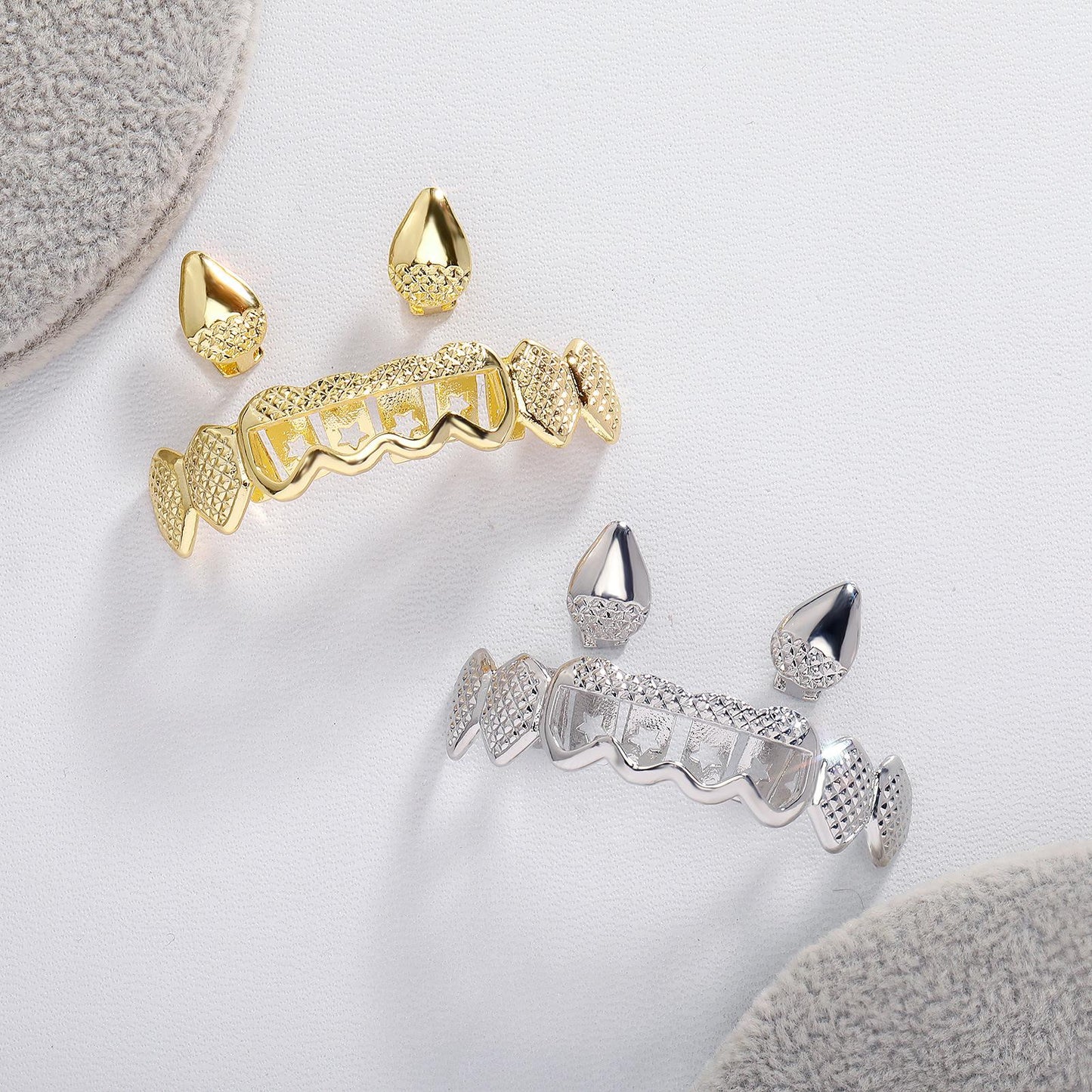 Men's Hollow Fangs Grillz Concave and Convex Grid Hip-Hop Grillz  – Fashion Accessories Grills - D689