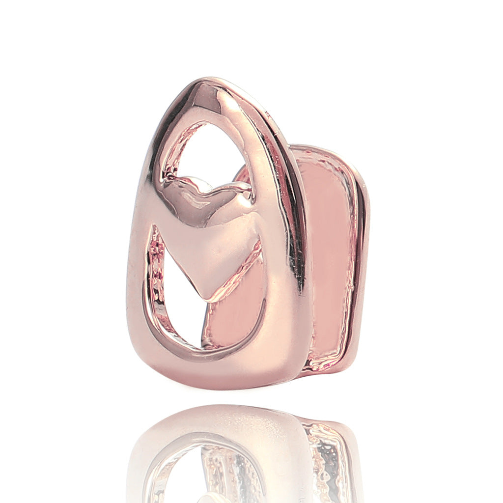 Hip-Hop Heart-Shaped Hollow Single Gold Tooth Grill, Teeth Grills Rapper Hip-Hop Jewelry