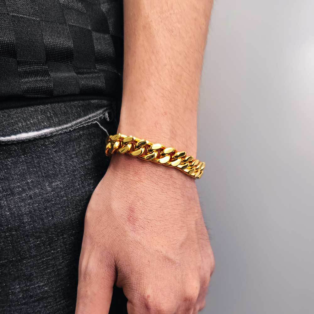Men's Hip-Hop Four-Sided Grinding Encrypted Cuban Chain Stainless Steel Bracelet 7-9 Inches Length – D130