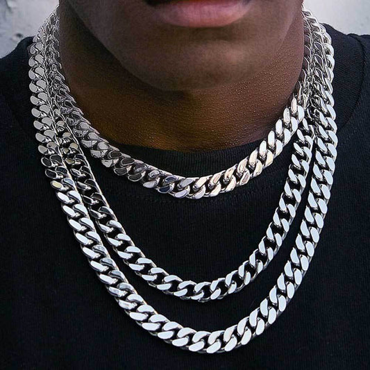 Unisex Cuban Necklace Polished Clasp Encrypted Four-Sided Grind Male Hip hop Titanium Steel Necklace  16-30 Inches Width 5-15m, W788