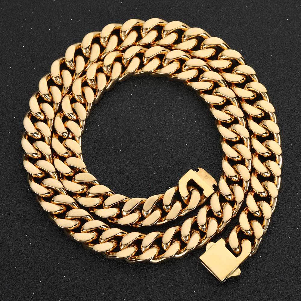 Unisex Cuban Necklace Polished Clasp Encrypted Four-Sided Grind Male Hip hop Titanium Steel Necklace  16-30 Inches Width 5-15m, W788