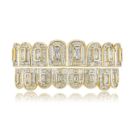 ZR RILLZ Hip-Hop Grillz, featuring shiny 5A baguette and princess-cut cubic zirconia.Y6
