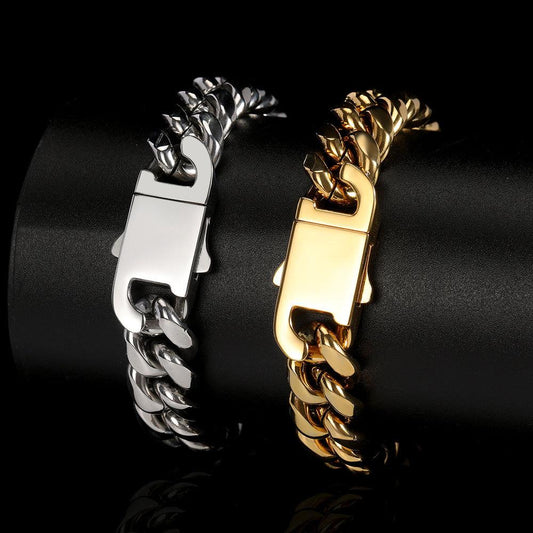 Men's Encrypted Round Polished Cuban Titanium Steel Bracelet Width 6-18mm Length 7-9inch .Q934