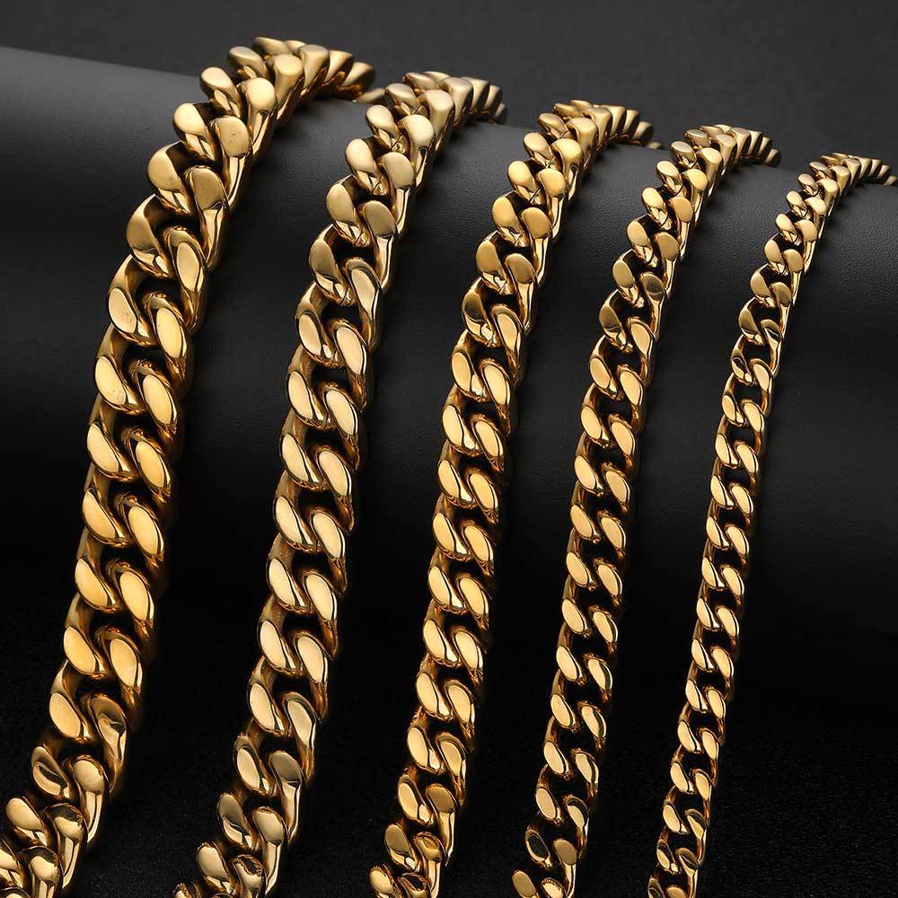 Unisex Cuban Necklace Polished Clasp Encrypted Four-Sided Grind Male Hip hop Titanium Steel Necklace  16-30 Inches Width 5-15m, W788