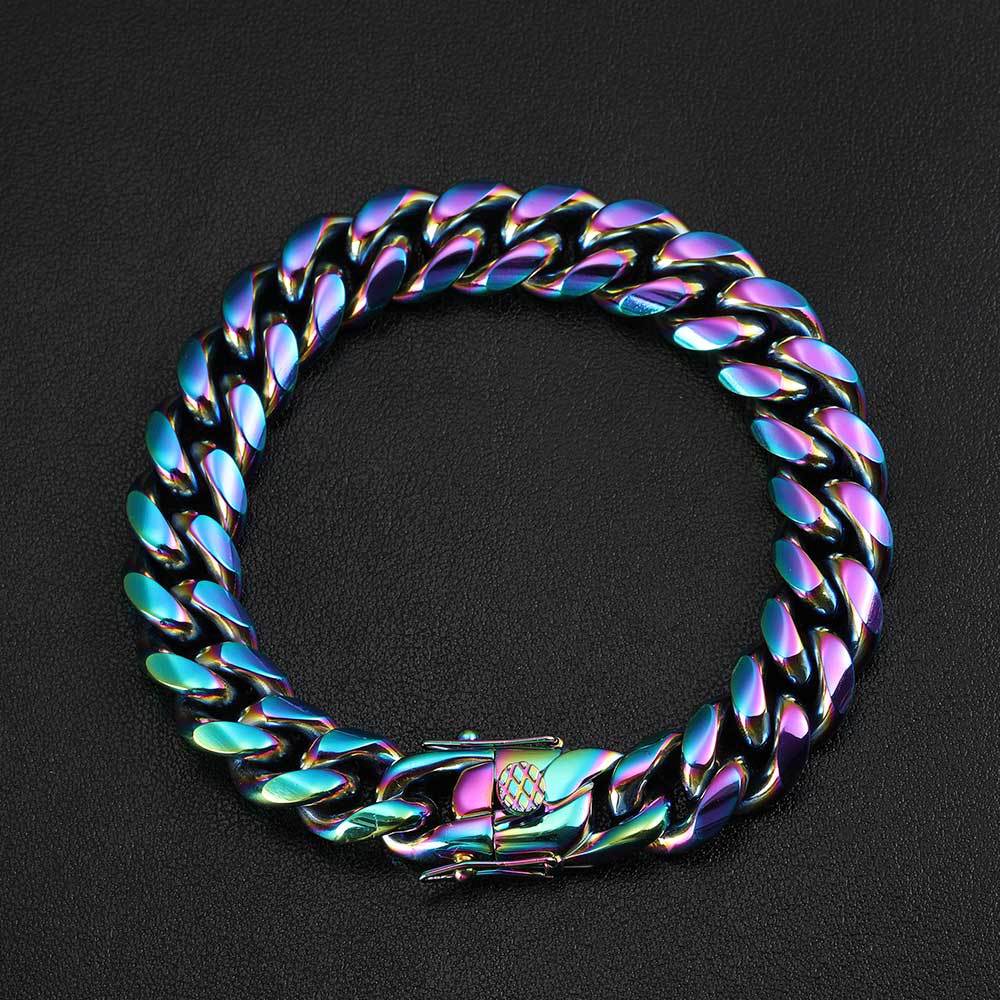 Unisex Hip-Hop Stainless Steel Faucet Buckle Cuban Chain Bracelet 7-9 Inches Multiple Colors  D147