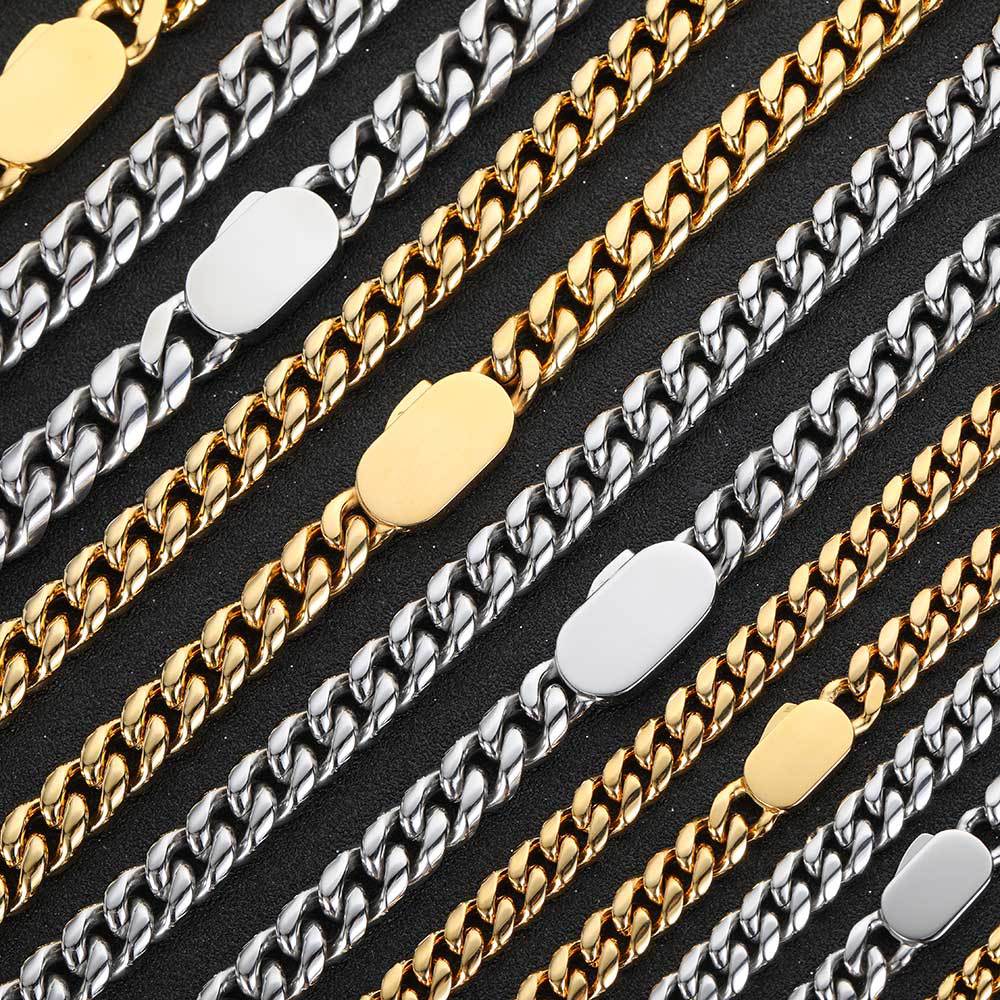 Men's Engraved Round Cuban Link Titanium Steel Necklace 16-30 inches Q928