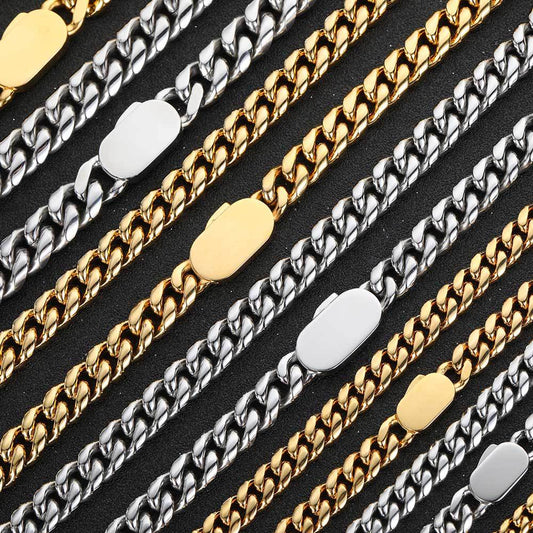 Men's Engraved Round Cuban Link Titanium Steel Necklace 16-30 inches Q928
