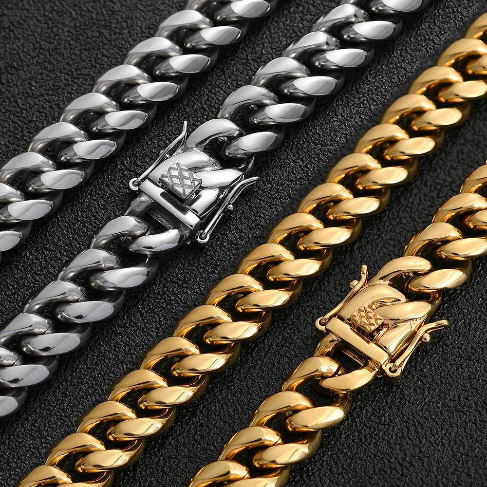 Men's Cuban Link Stainless Steel  Necklace/Bracelet with Designed Quick Release Buckle,14MM  16-30 Inches Chain Length   D10