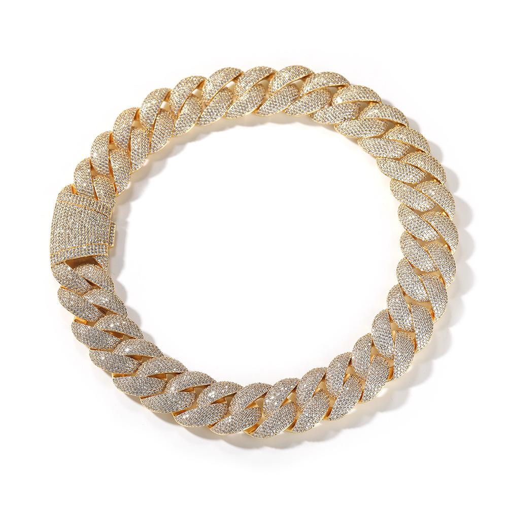 Unisex Hip-Hop Cuban Link Bracelet Necklace – 24mm Copper with Zirconia Stones, Available in 7-24 Inches, Y47