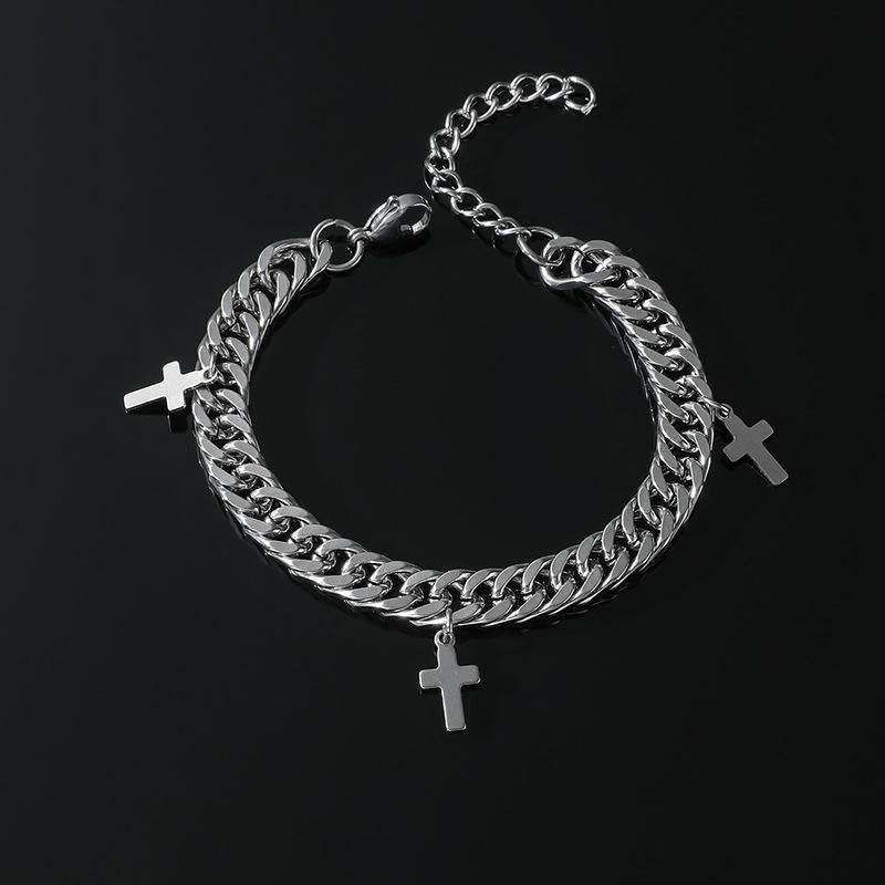 Unisex Cuban Link Cross Necklace - Hip-hop Men's Cross Pendant  Non-fading Titanium Steel Necklace,9-24 Inches W1094