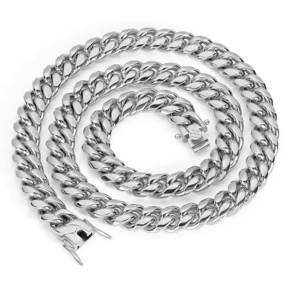Unisex Dragon Head Clasp Cuban Necklace Encrypted Round Grind Male Titanium Steel Width 6-12MM Length 16-30 Inches.W790