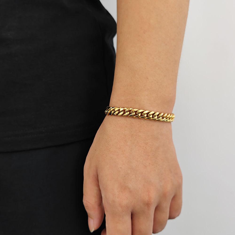 Unisex Plain Clasp Encrypted Cuban Bracelet Round Grind Hip-hop Titanium Steel Width 6-14mm Length 7-9 Inches,  W792