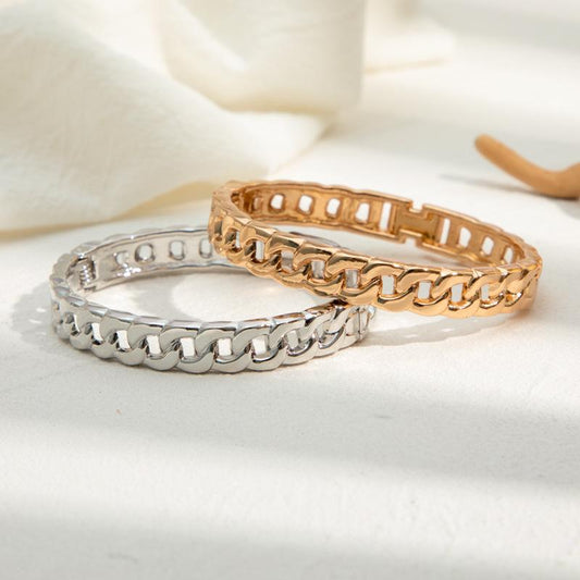 Unisex Hollow Cuban Chain Design Bangle - Exquisite Copper Bracelet W1008
