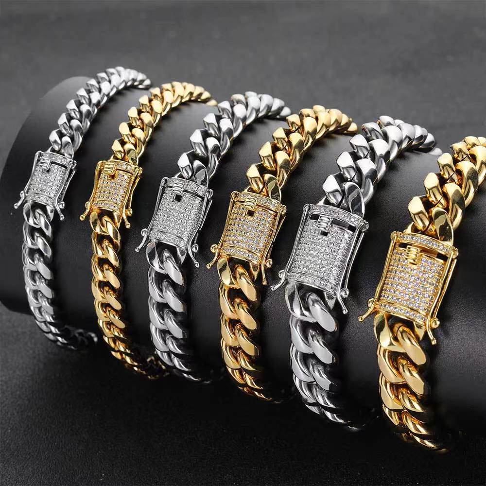 Men Trendy Iced Out Copper Cuban Link Bracelet, 2 colors -  D35