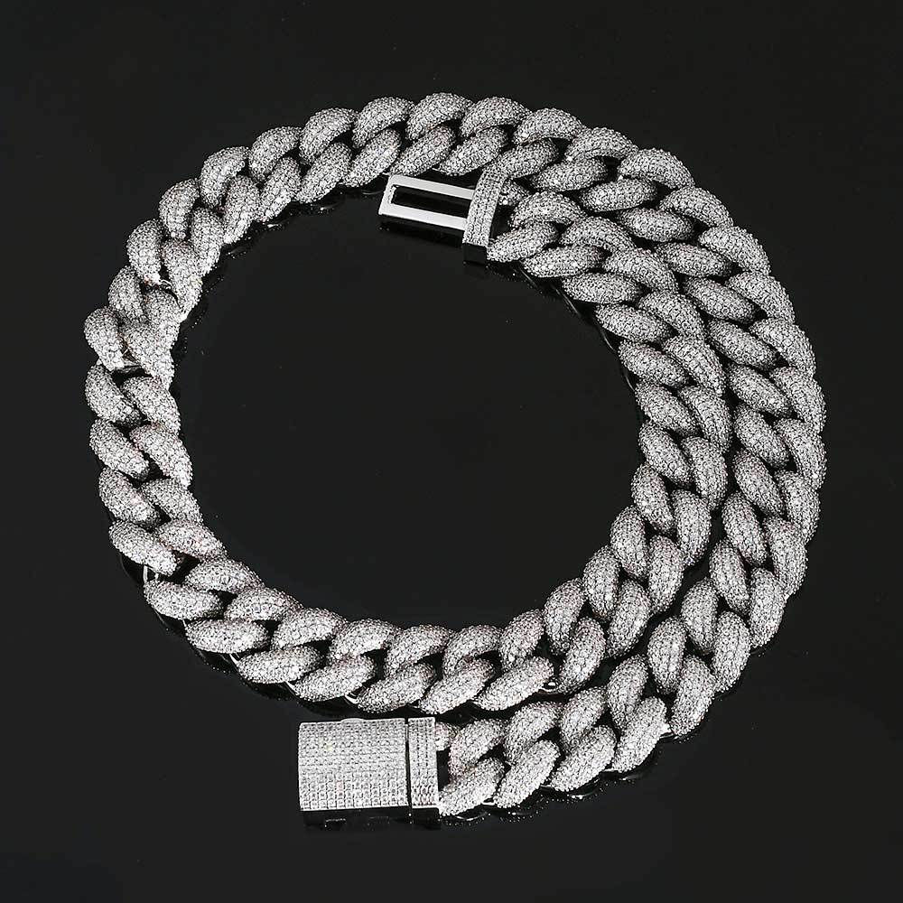 14mm-18mm Stylish Hip-Hop Bubble Cuban Chain Zircon Necklace for Men & Elegant CZ Bracelet for Women - Y53