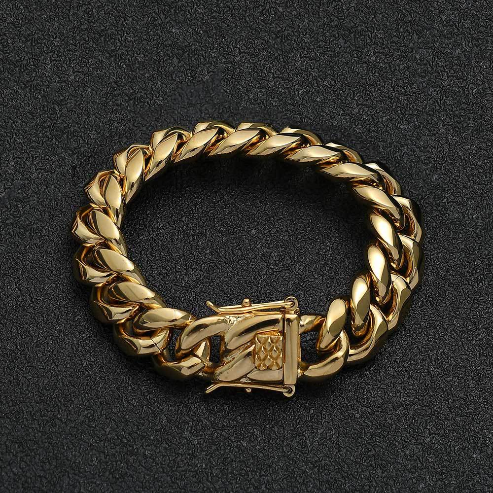 Unisex Plain Clasp Encrypted Cuban Bracelet Round Grind Hip-hop Titanium Steel Width 6-14mm Length 7-9 Inches,  W792