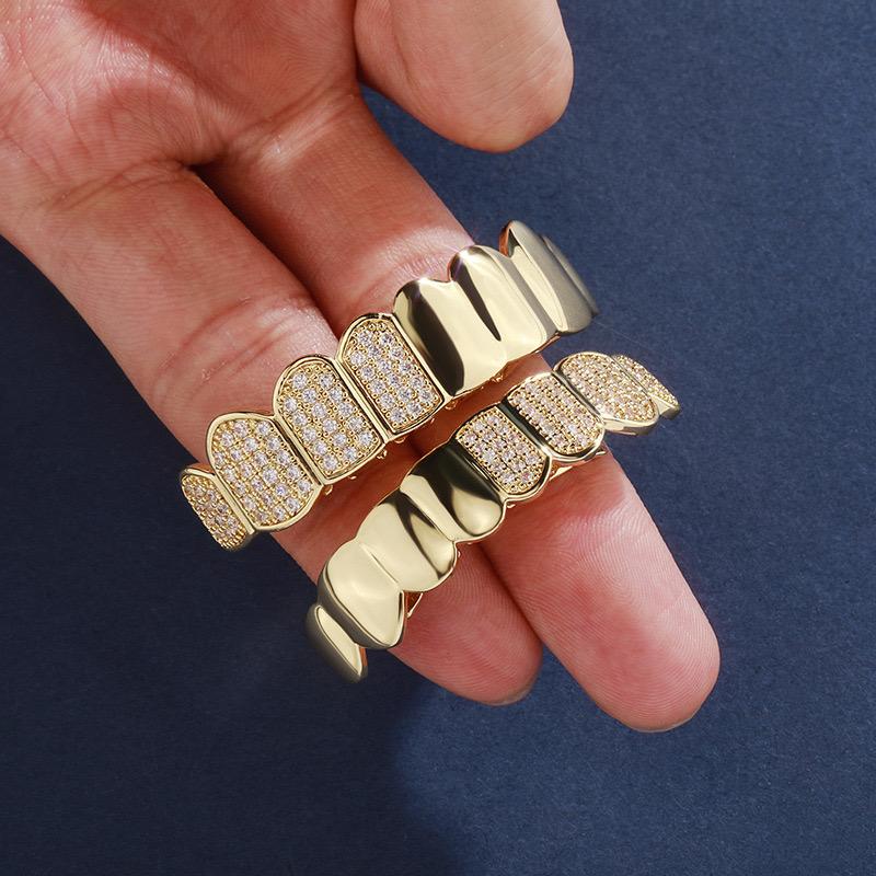 Unisex Half Cubic Zirconia & Half Glossy Crossover 8 Teeth Comfortable Grillz HipHop Accessories Grills   K292