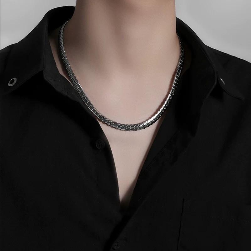 Titanium steel Cuban chain necklace, flat dense embossed NK chain, plain titanium steel chain,  X296