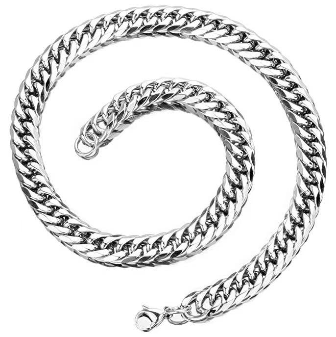 Unisex Hip-Hop Cuban Chain Necklace Stainless Steel Matte FinishTitanium Steel, Length18-24In ,S95