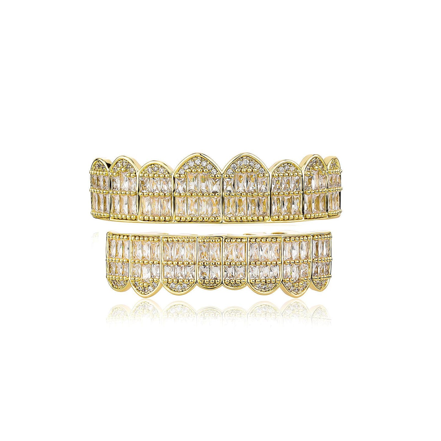 ZR RILLZ Vampire Silver Hip Hop Grill Copper with Baguette Shining 5A Cubic Zirconia Y5