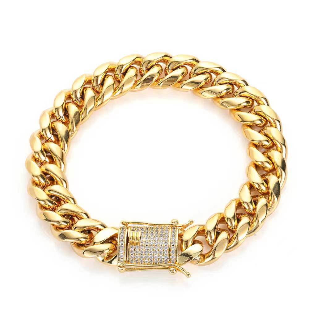 Men Trendy Iced Out Copper Cuban Link Bracelet, 2 colors -  D35