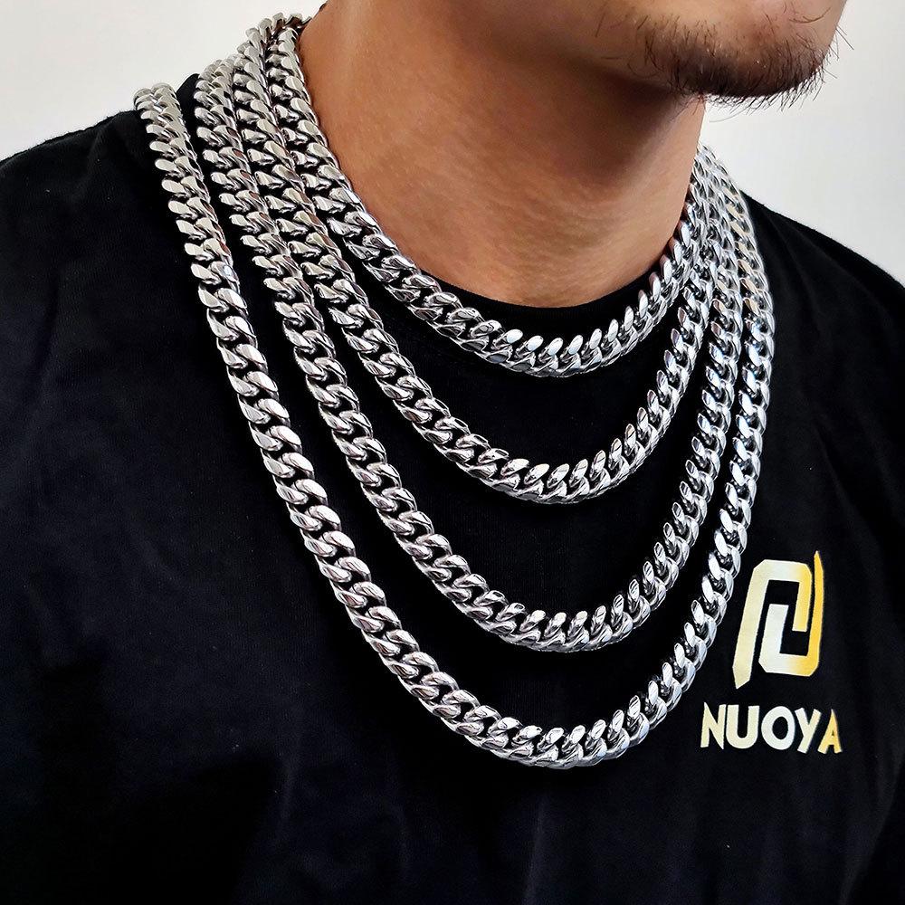 Unisex Hip-Hop Titanium Steel Cuban Chain Necklace, width 6mm-12mm, length 16"-30" D152
