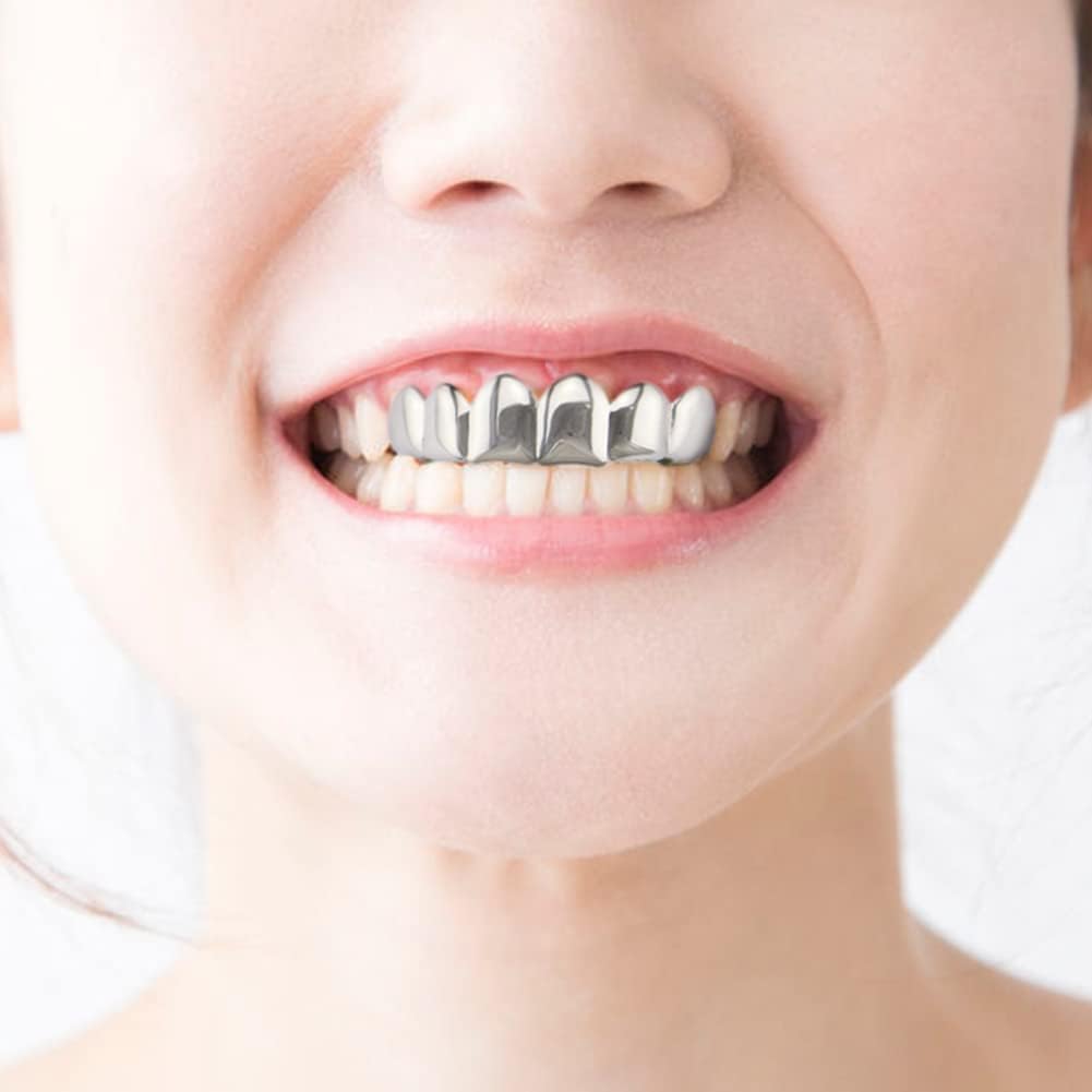 Unisex Silver-Tone Hip Hop Removeable Teeth Grillz Set (Top & Bottom) D338
