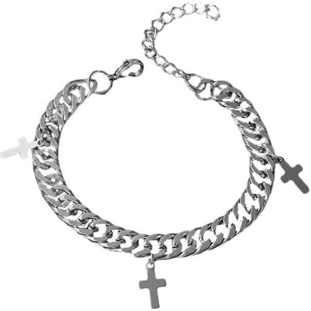 Unisex Cuban Link Cross Necklace - Hip-hop Men's Cross Pendant  Non-fading Titanium Steel Necklace,9-24 Inches W1094