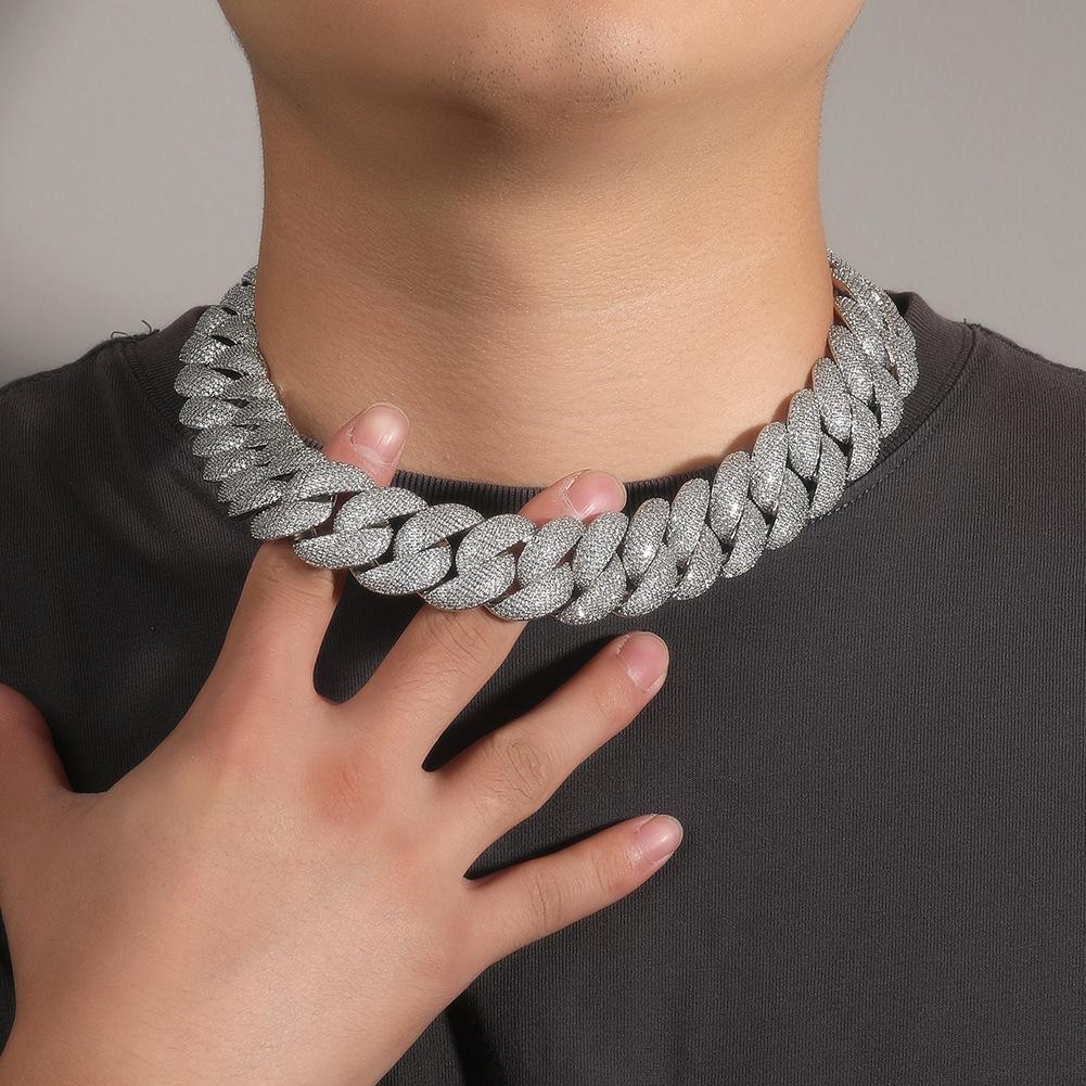 Unisex Hip-Hop Cuban Link Bracelet Necklace – 24mm Copper with Zirconia Stones, Available in 7-24 Inches, Y47