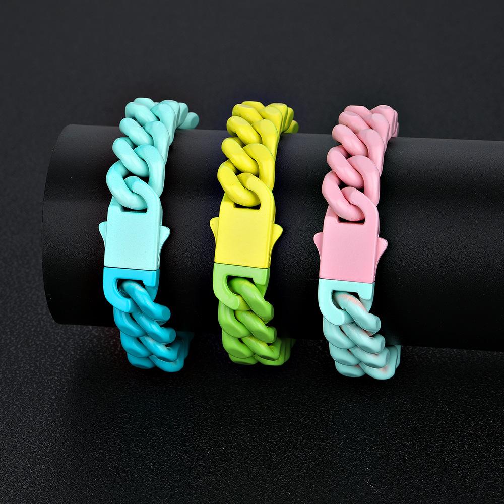 Men's Hip-Hop Cuban Multicolor Titanium Steel Bracelet, Width 13MM, Chain Length 7.3-8.3 inches - Q1202