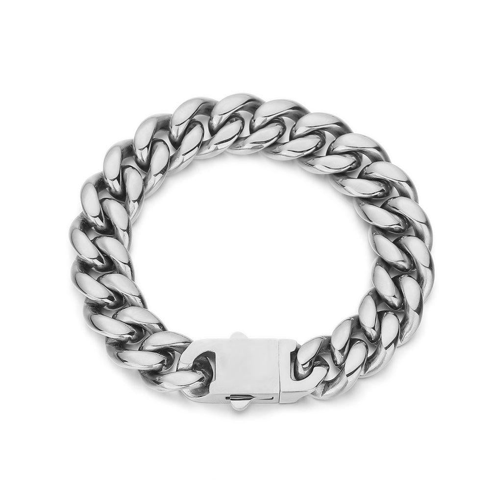 Men's Encrypted Round Polished Cuban Titanium Steel Bracelet Width 6-18mm Length 7-9inch .Q934