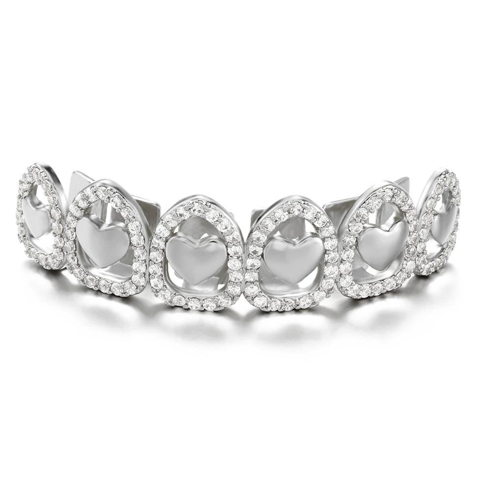 Unisex Cubic Zirconia Holo Heart Shape 6 Teeth Grillz Hiphop Accessories Comfortable Grills  ,  K271