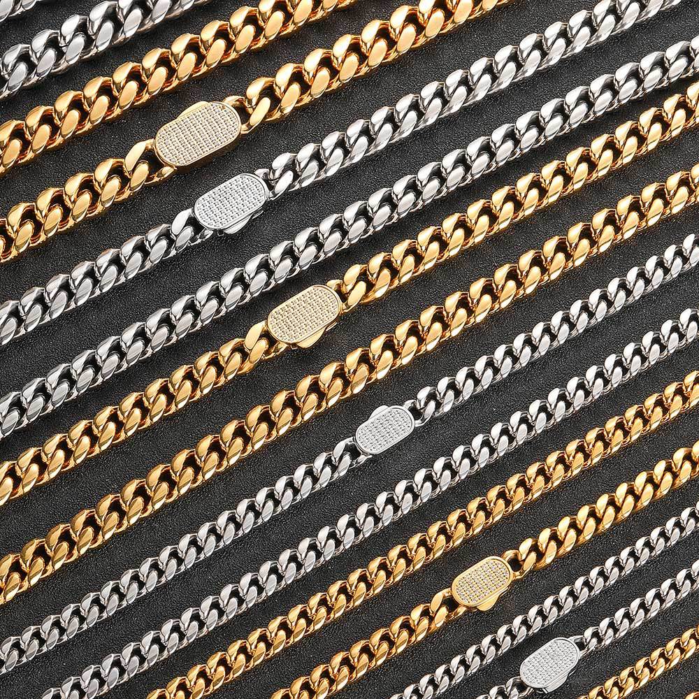Unisex Hip-Hop Titanium Steel Cuban Chain Necklace, width 6mm-12mm, length 16"-30" D152