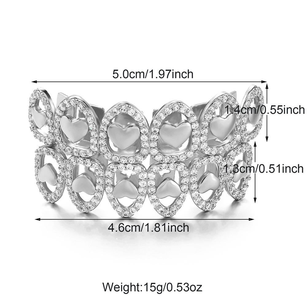 Unisex Cubic Zirconia Holo Heart Shape 6 Teeth Grillz Hiphop Accessories Comfortable Grills  ,  K271