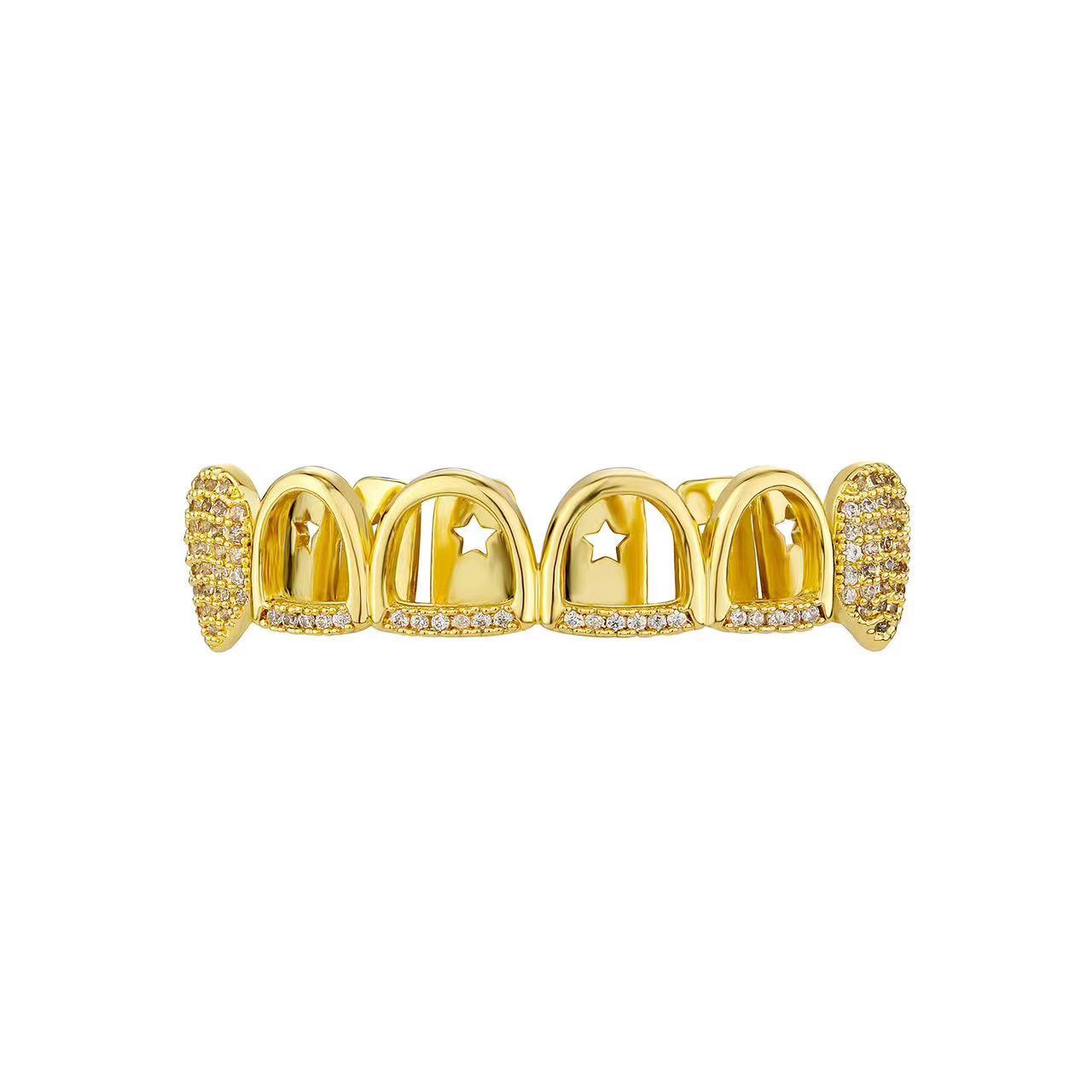 Unisex Cubic Zirconia 6 Teeth Holo Comfortable Grillz HipHop Accessories Grills For Men & Women .K293