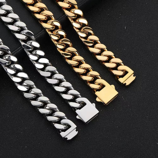 Unisex Chunky Miami Cuban Chain Necklace, 4.8-14mm Width, 18-30inch Length -D26