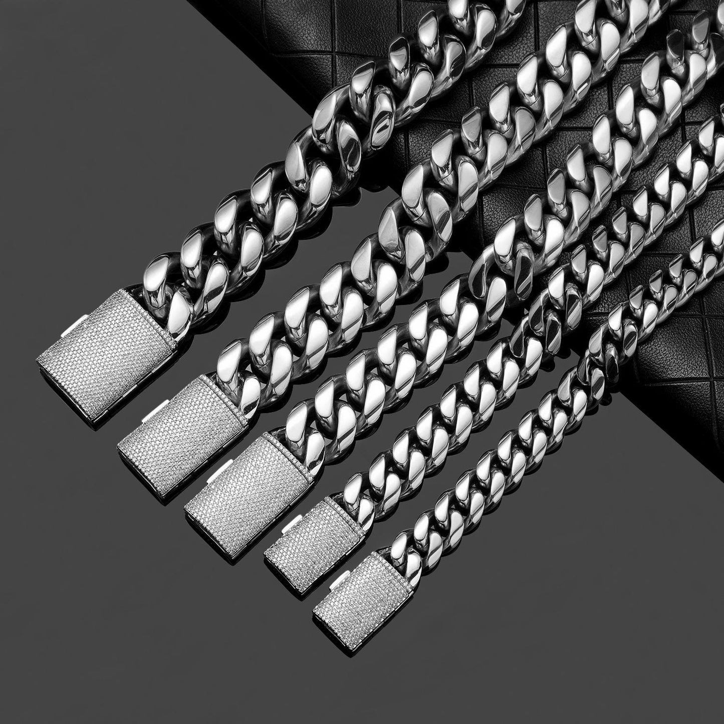 12/14/18/20/22mm Stainless Steel Hip-Hop Cuban Chain Necklace for Men with Micro-Paved Zircon -  Y57