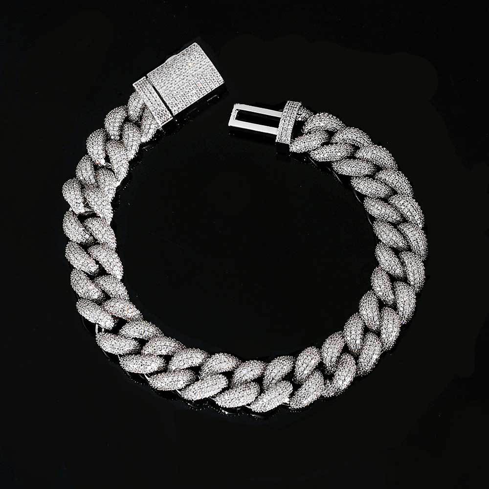 14mm-18mm Stylish Hip-Hop Bubble Cuban Chain Zircon Necklace for Men & Elegant CZ Bracelet for Women - Y53